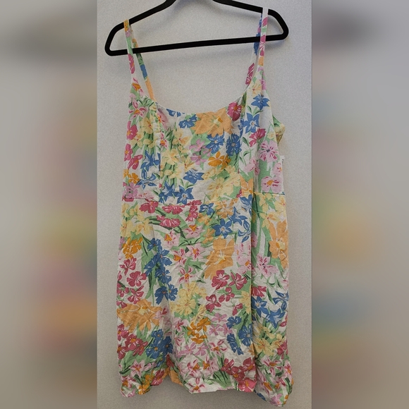 Floral Linen Blend Women's Mini‎ Dress Old Navy Fit & Flare XL Smocked Spaghetti - Picture 3 of 8